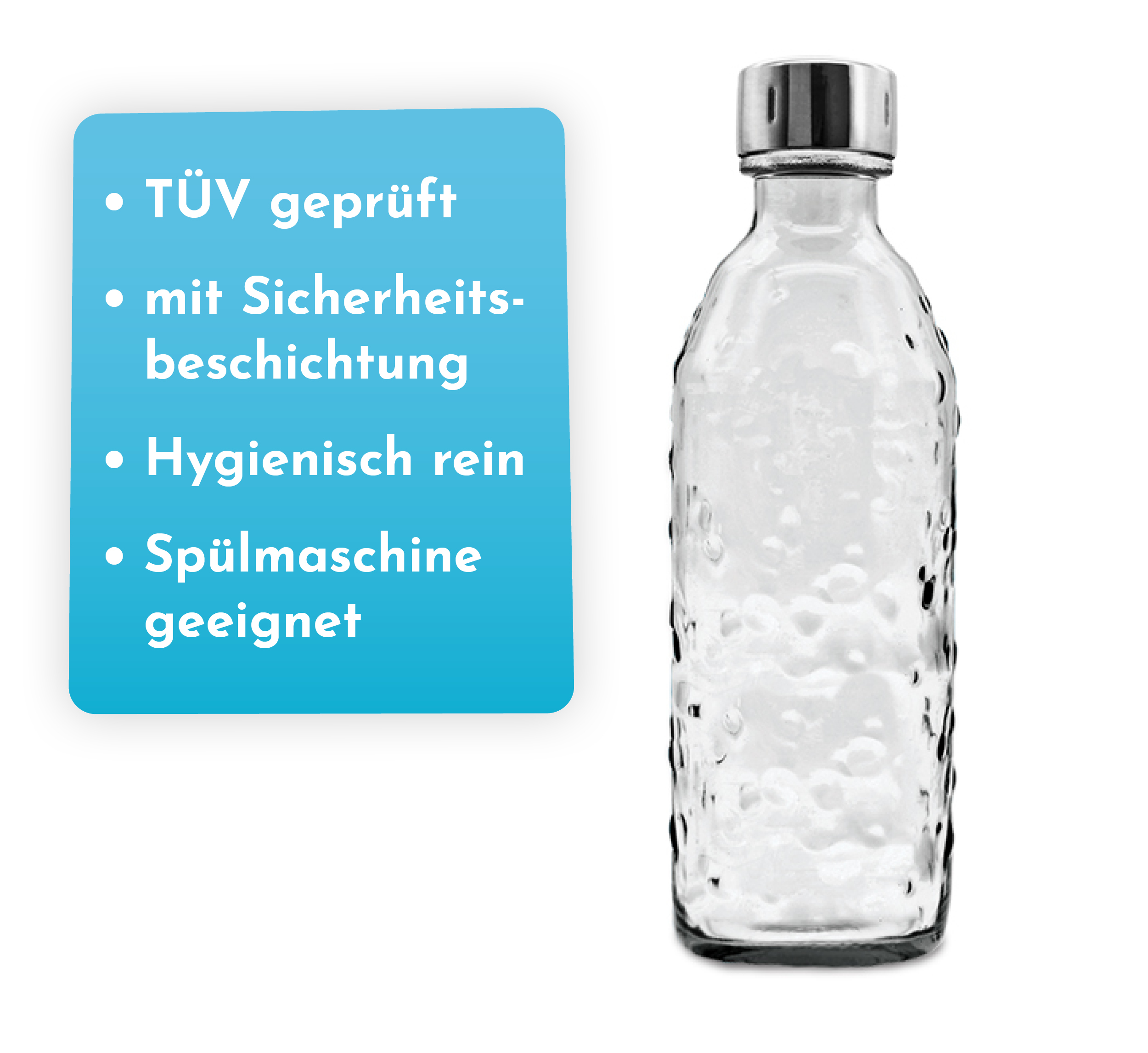 Glasflasche für Wassersprudler 0,7 l mit TWIN SECURE