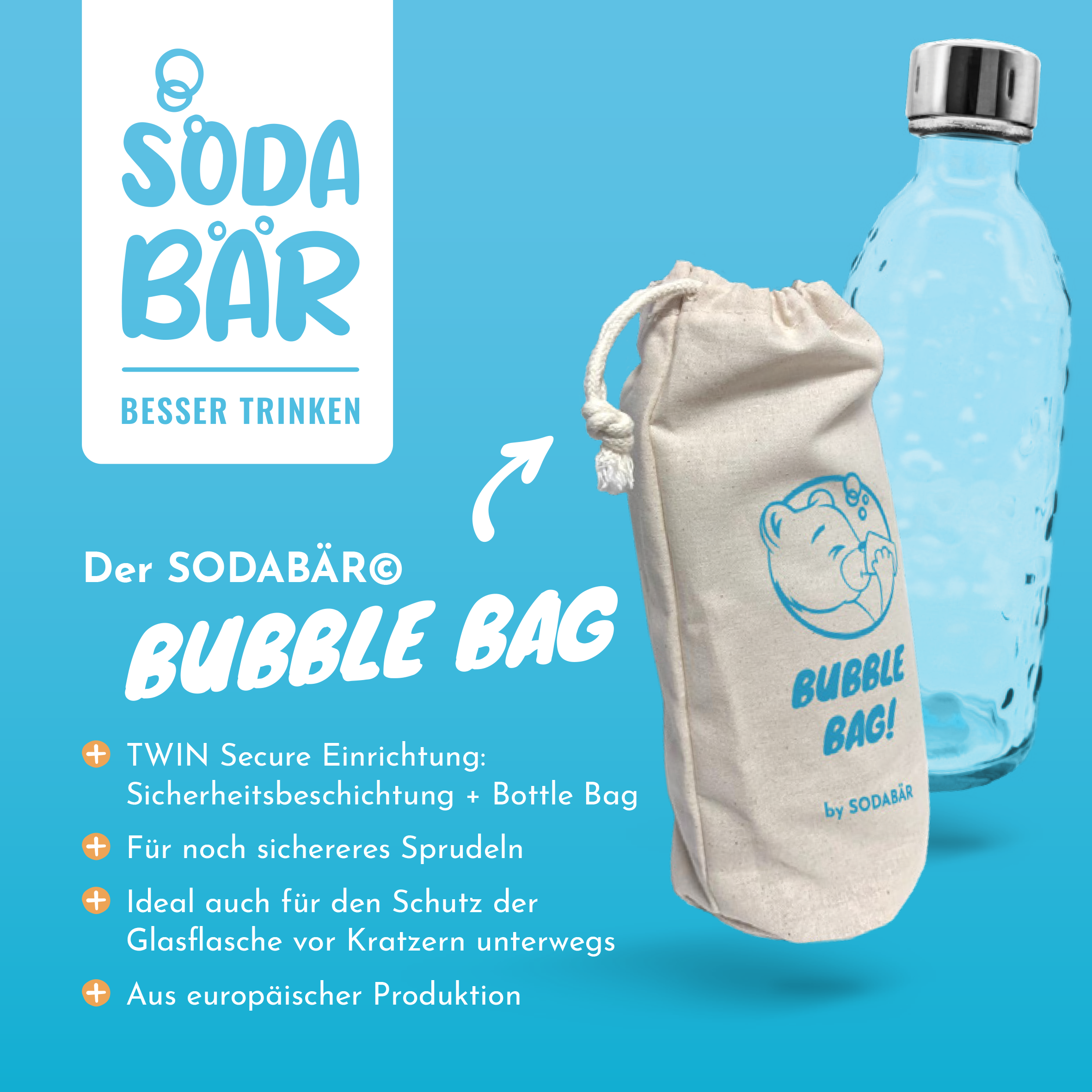 Glasflasche für Wassersprudler 0,7 l mit TWIN SECURE