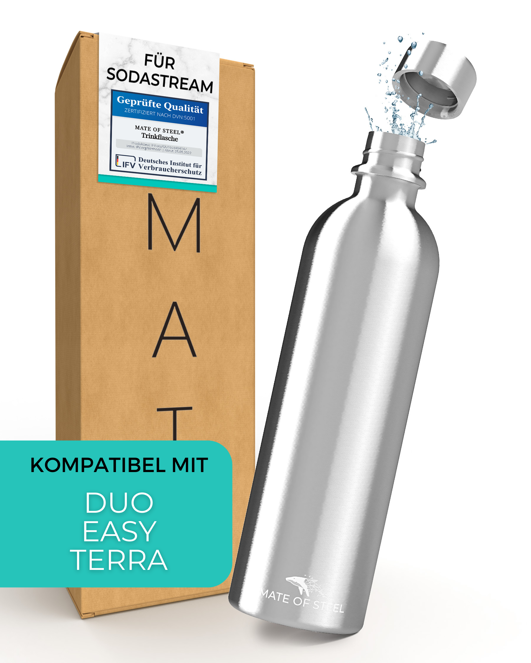 Bouteille isolante MATE OF STEEL - Dory- Bouteille en acier inoxydable de 0,80L pour SodaStream
